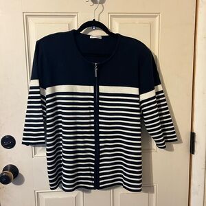 Used Good Condition Women's Navy and White Striped Blouse